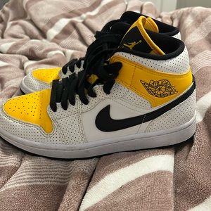 Yellow, black and white air jordan 1 size 8